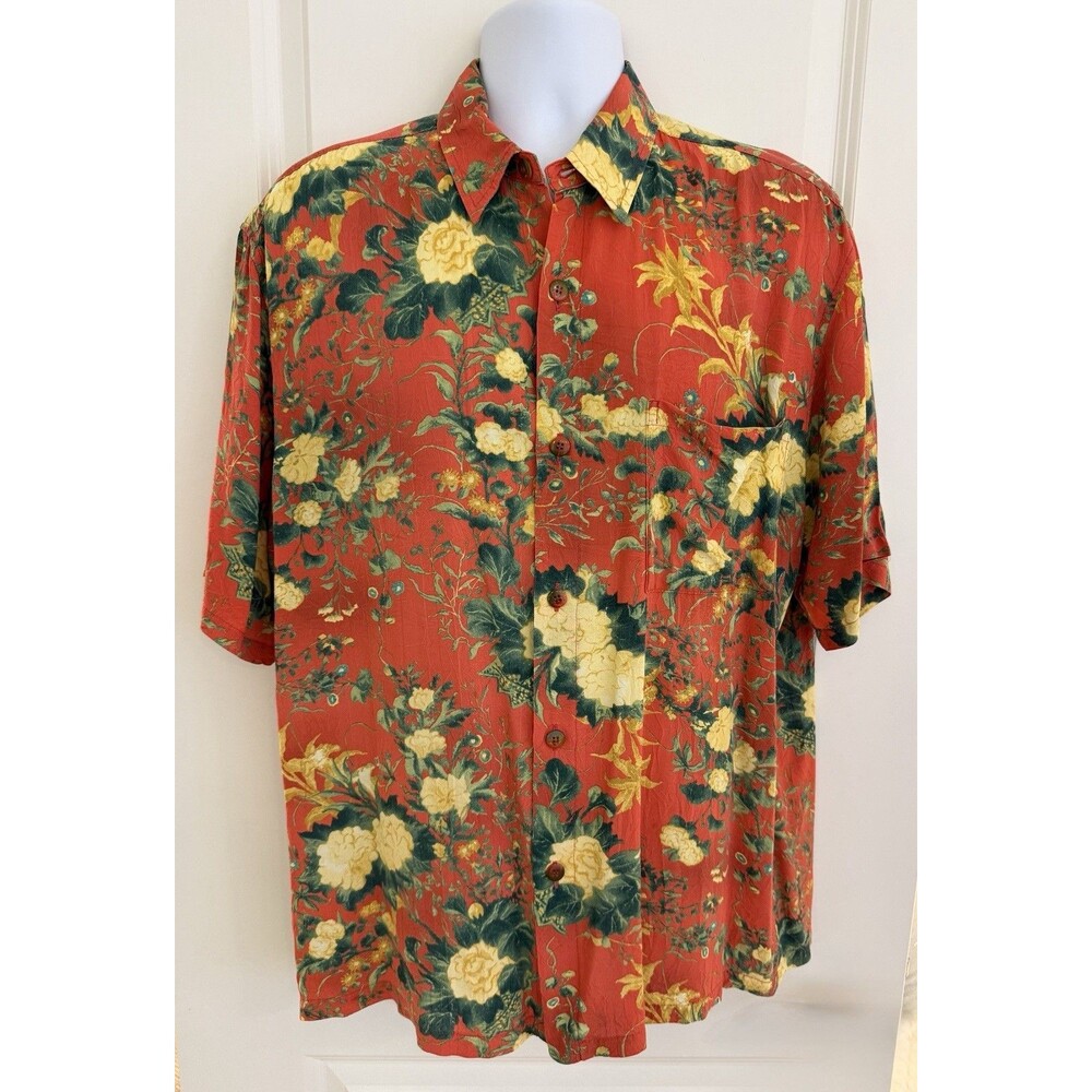 Jams World Vintage Men’s Hawaiian Aloha Short Sleeve Shirt, Large, “Folk Flower”